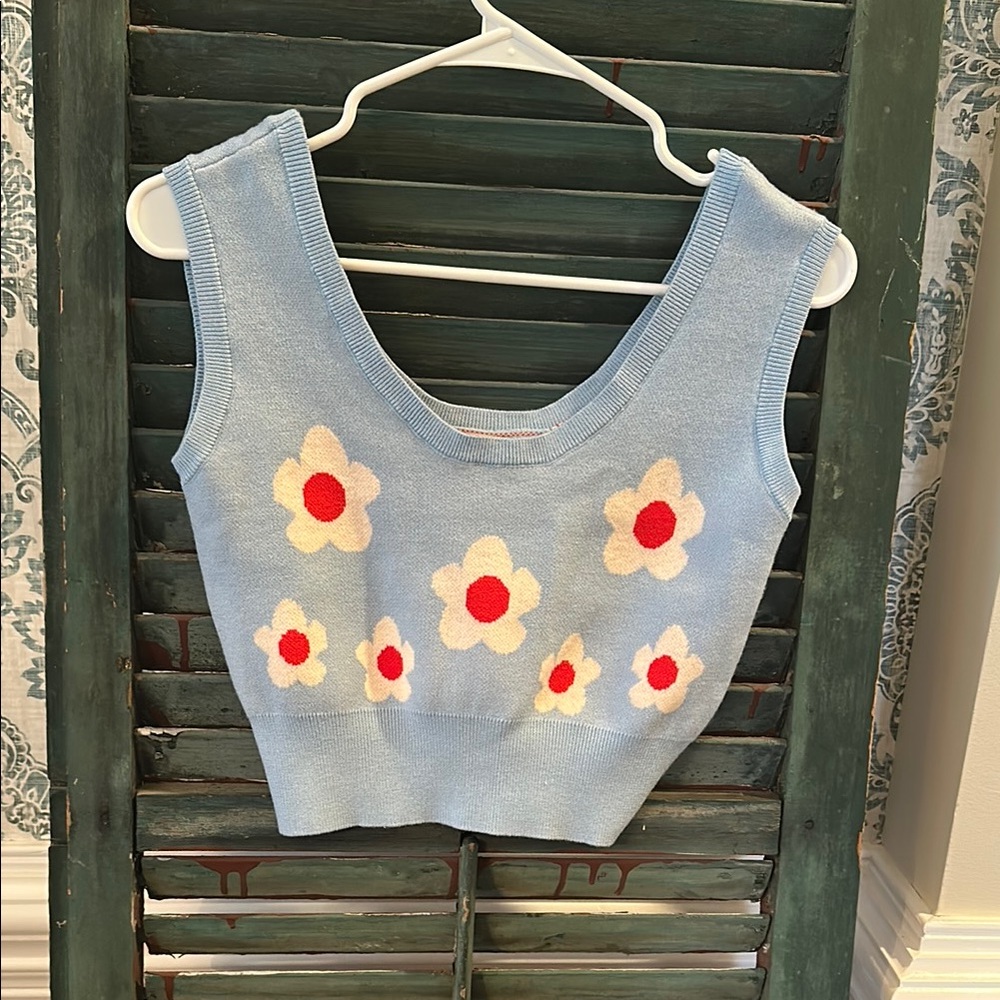 Blue Graphic Crop Tank Top
